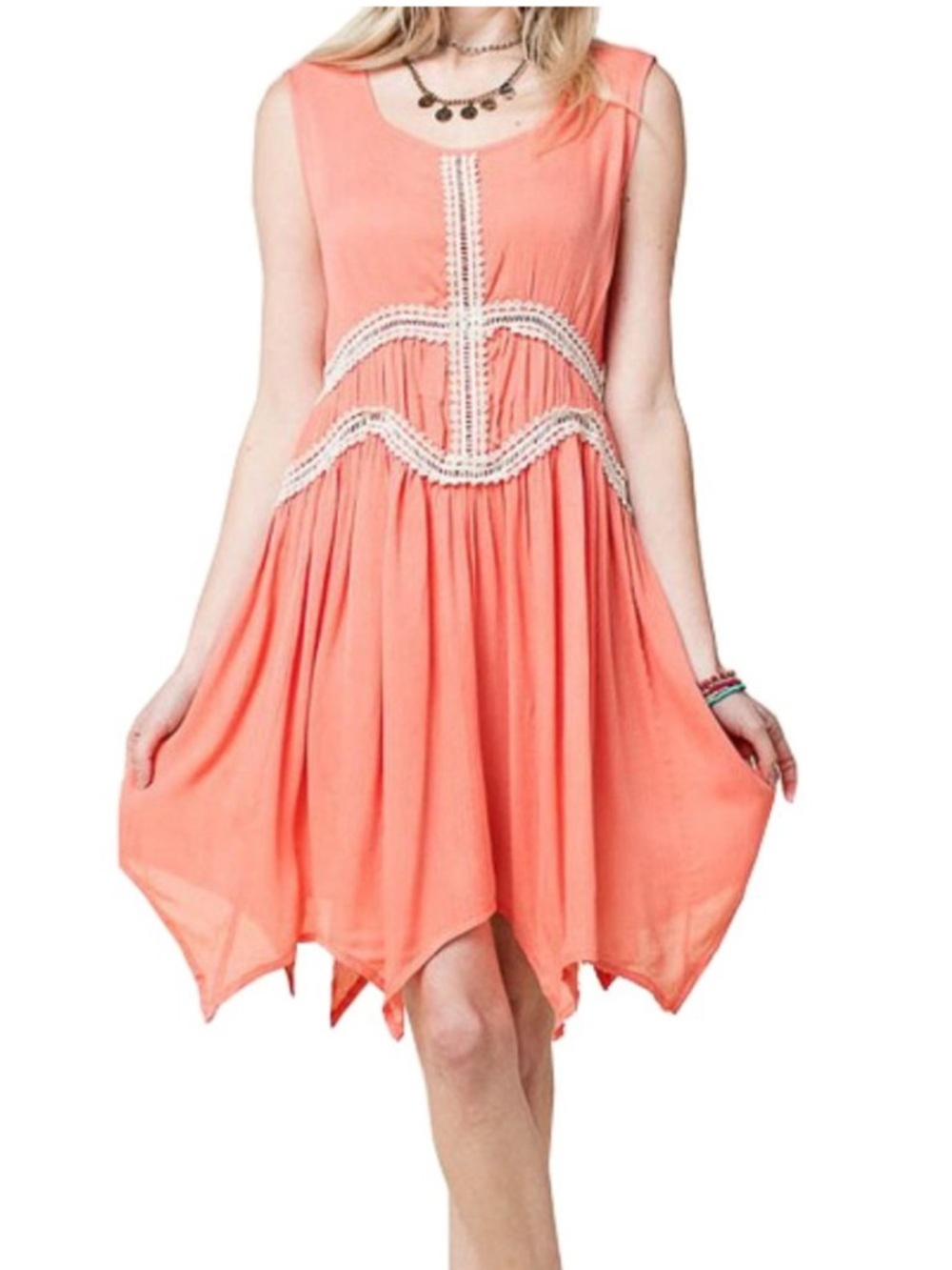 NWT Kori Crochet Lace Detail Dress - Coral